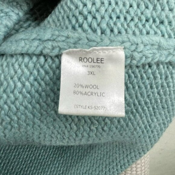 Roolee Sweater Womens Sz 3XL Cream Teal Green Colorblock Crew Neck Knit Pullover - Picture 11 of 12